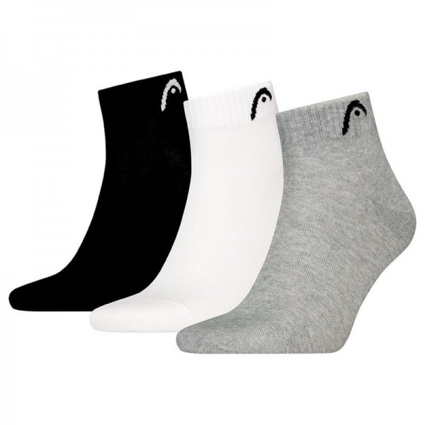 Calcetines Head All Sports Quarter Negro Blanco Gris 3 Pecas