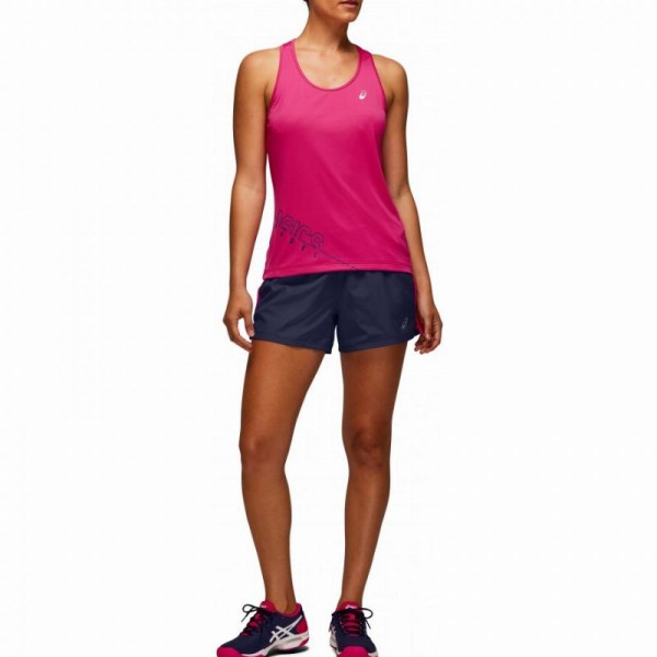 Short Asics Pratica Azul Peacoat Rosa Mujer